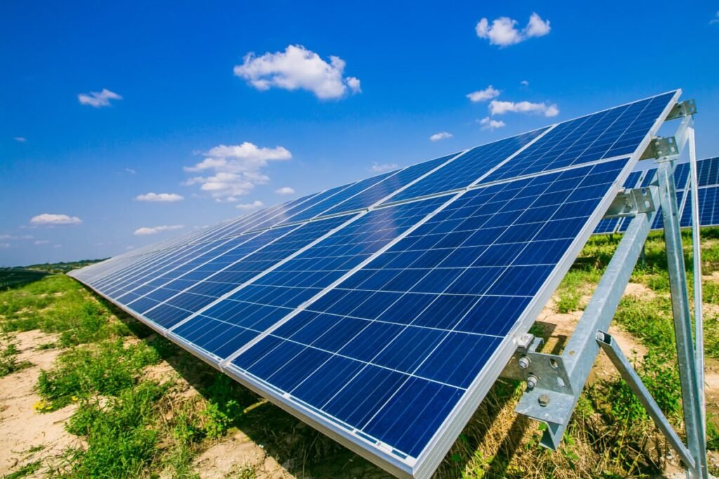 solar panels blue sky