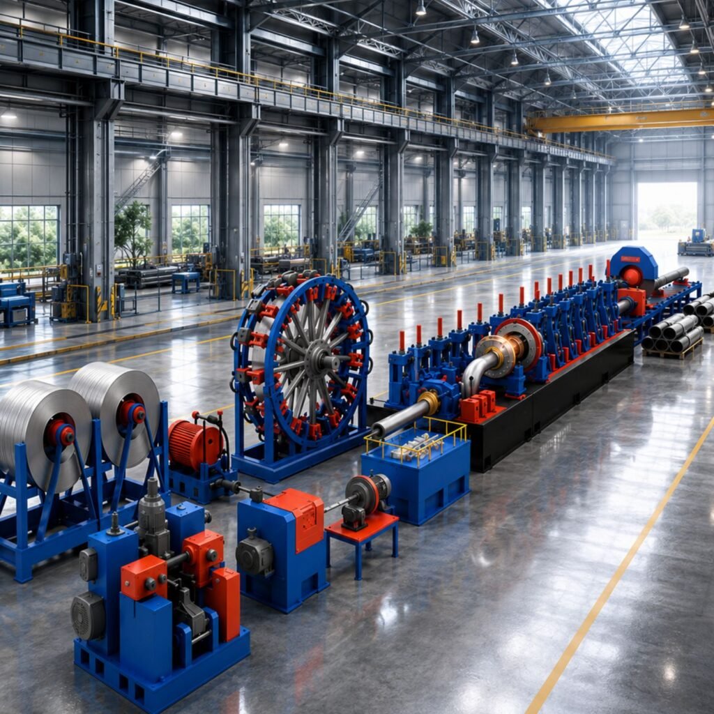 ERW tube mill production line inside the Tubora manufacturing plant